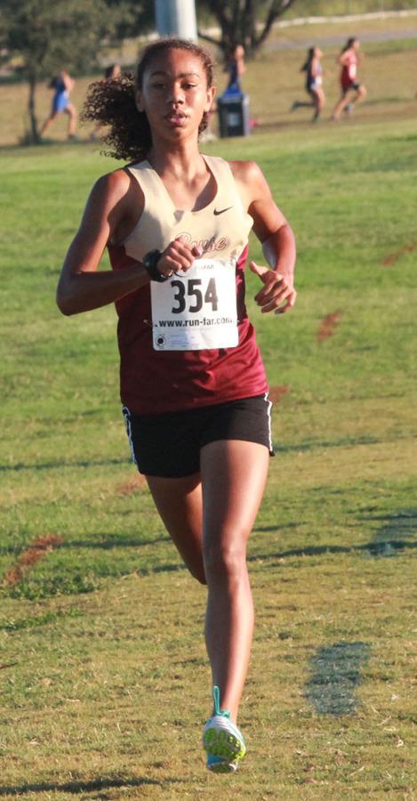 Freshman Helen Roddy finishes the Pflugerville race.