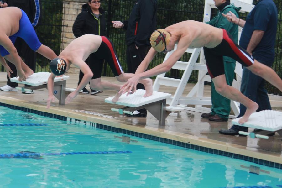 Jacob Gwin (right) dives in at an earlier meet at Blockhouse.