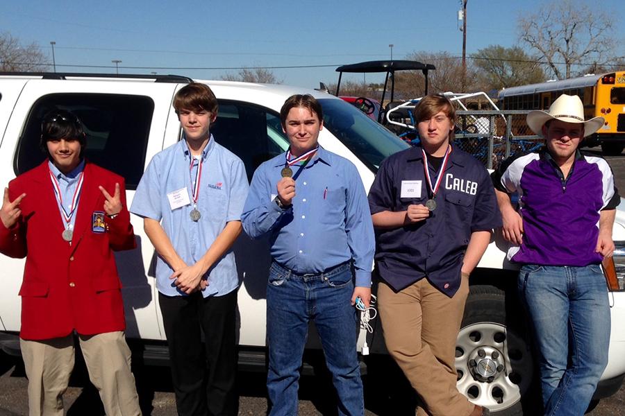 Abram Lopez, Wesley Black, Zachary Stephenson, Caleb Hrouda and Clayton Stafford all placed at the SkillsUSA district contest.
