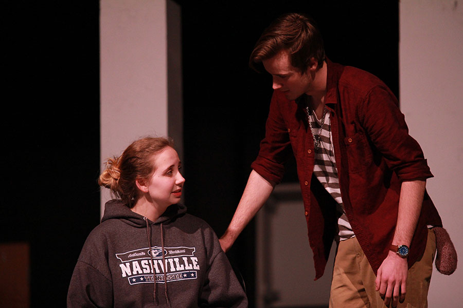 Seniors Taylor Criswell and Weston Beckham practice for the upcoming One-Act Play performance.