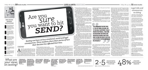 The sexting coverage took first place in the News/Feature In-depth Package in 6A Newspaper IAAs from ILPC.
