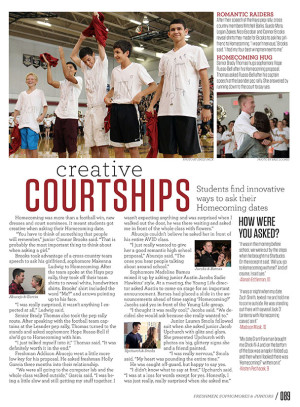 The Homecoming proposal story from the 2014 Replay took first place in the Student Life Story category for the 6A Yearbook IAAs from ILPC.