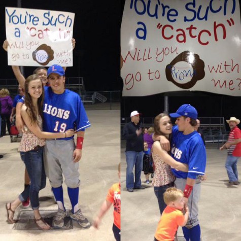 Junior Katie Hebdon asked her boyfriend Leander's sophmore Clay Martin to prom at one of his baseball games.