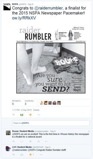 The Raider Rumbler learned of their Pacemaker nomination via Twitter.