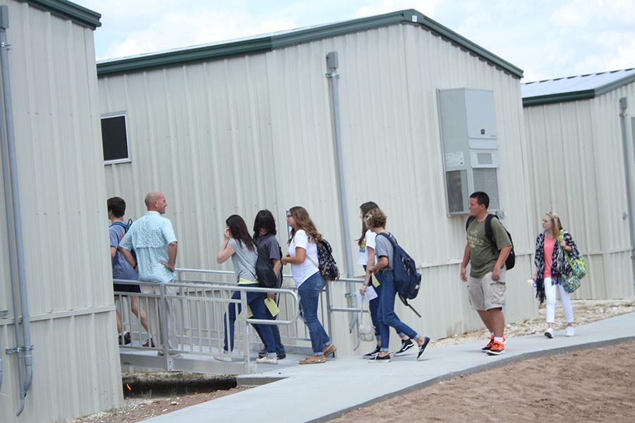 The portables are one of the new additions this year. Four portable buildings were added next to the automotive building and house the Professional Communications and ACC classes.