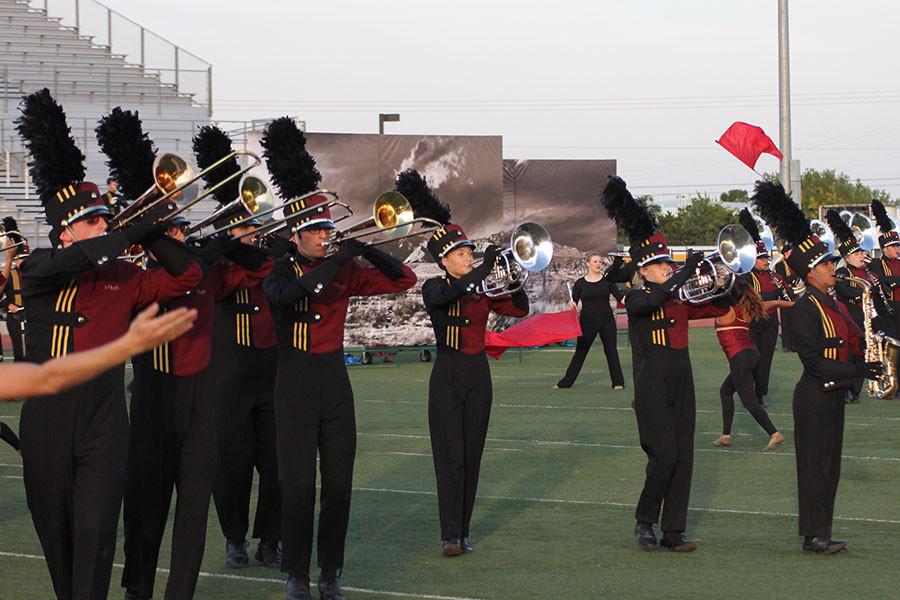 The+marching+band+performs+at+the+Festival+of+Bands%2C+Sept.+21.+The+band+recently+finished+fourth+at+the+Westlake+Marching+Festival.