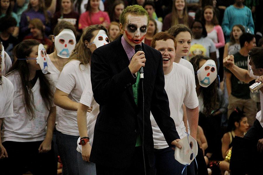 The Joker (Chet Hamilton) addresses the audience during the theatre skit.