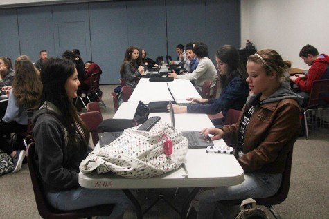 Freshmen like Tatiana Renteria (left) received their Lenovo devices Tuesday and Wednesday, Jan. 19-20.