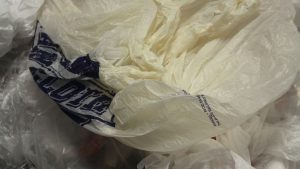 Grocery stores recycle plastic bags.