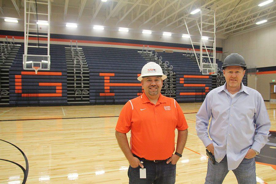 Principal Arturo Lomeli and head construction supervisor James Conkle in the Glenn gym.