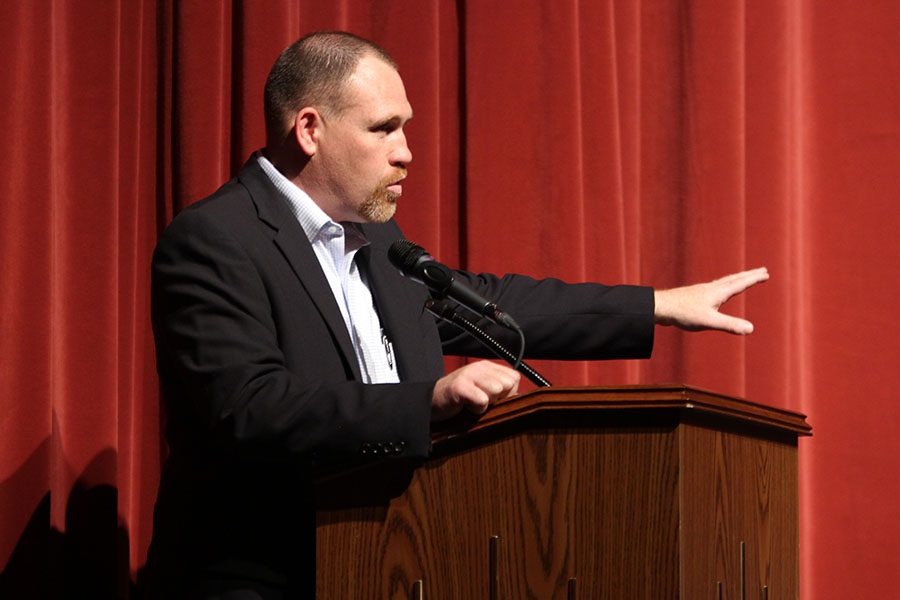 Principal John Graham speaks to the crowd at the juniors Rouse Scholars ceremony in April. Graham recently announced hes leaving to take a new job at the district office.