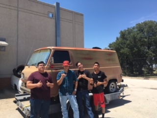 GEARHEADS GEAR UP Seniors Roger Herrera, Chris Jacoby, Devon Torres, and Miguel Sanchez pose in front of Starrs former vehicle