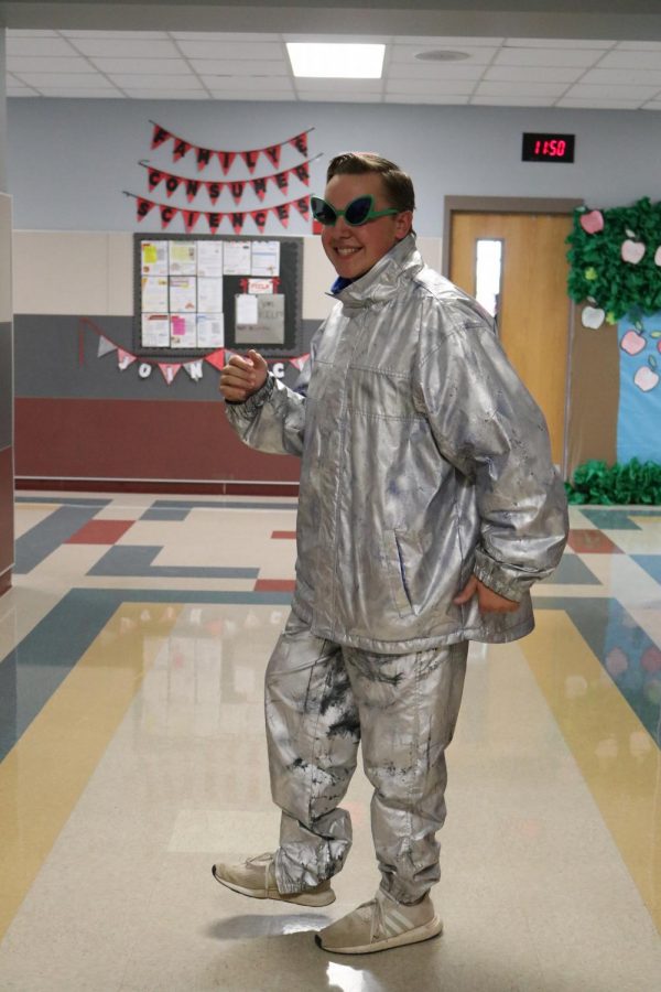 Senior Clay Keltch dresses up for space day during the football season. 