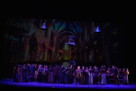 Photographer is Dave Hawks. The cast of The Hunchback of Notre Dame perform In A Place Of Miracles on the Long Center Stage.