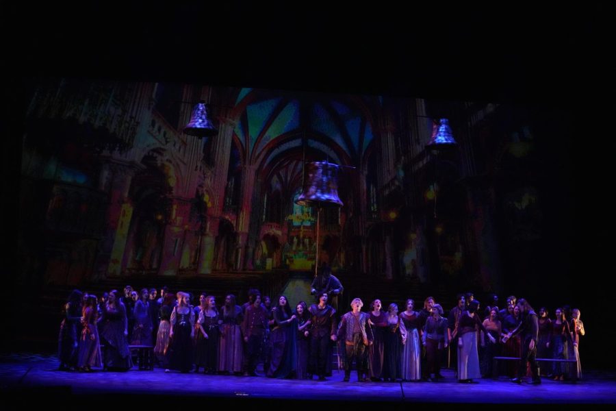 Photographer is Dave Hawks. The cast of The Hunchback of Notre Dame perform In A Place Of Miracles on the Long Center Stage.