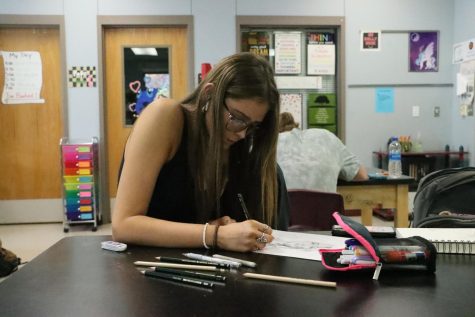 Brooklyn Ramsey, 10, is drawing for her art 1 class with Mrs. Acevedo. 