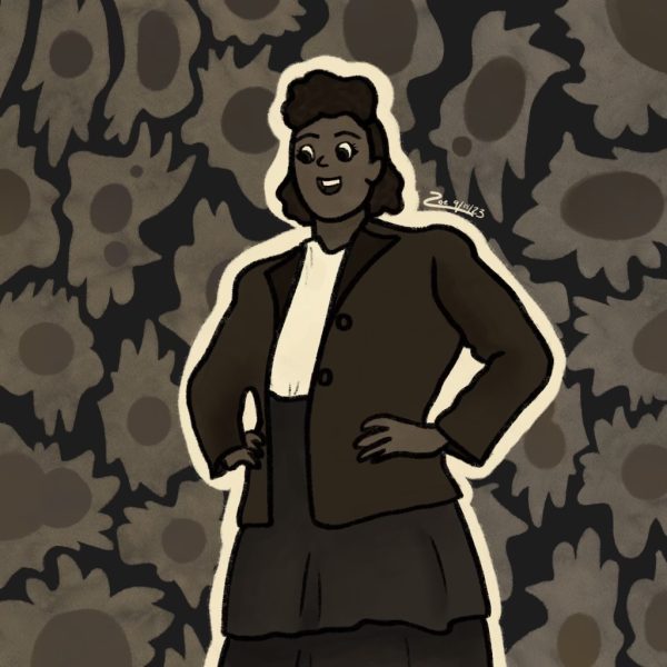 This illustration of Henrietta Lacks was made on Procreate. The background is of He-La cells, and the colors were pulled from a photo of Lacks.