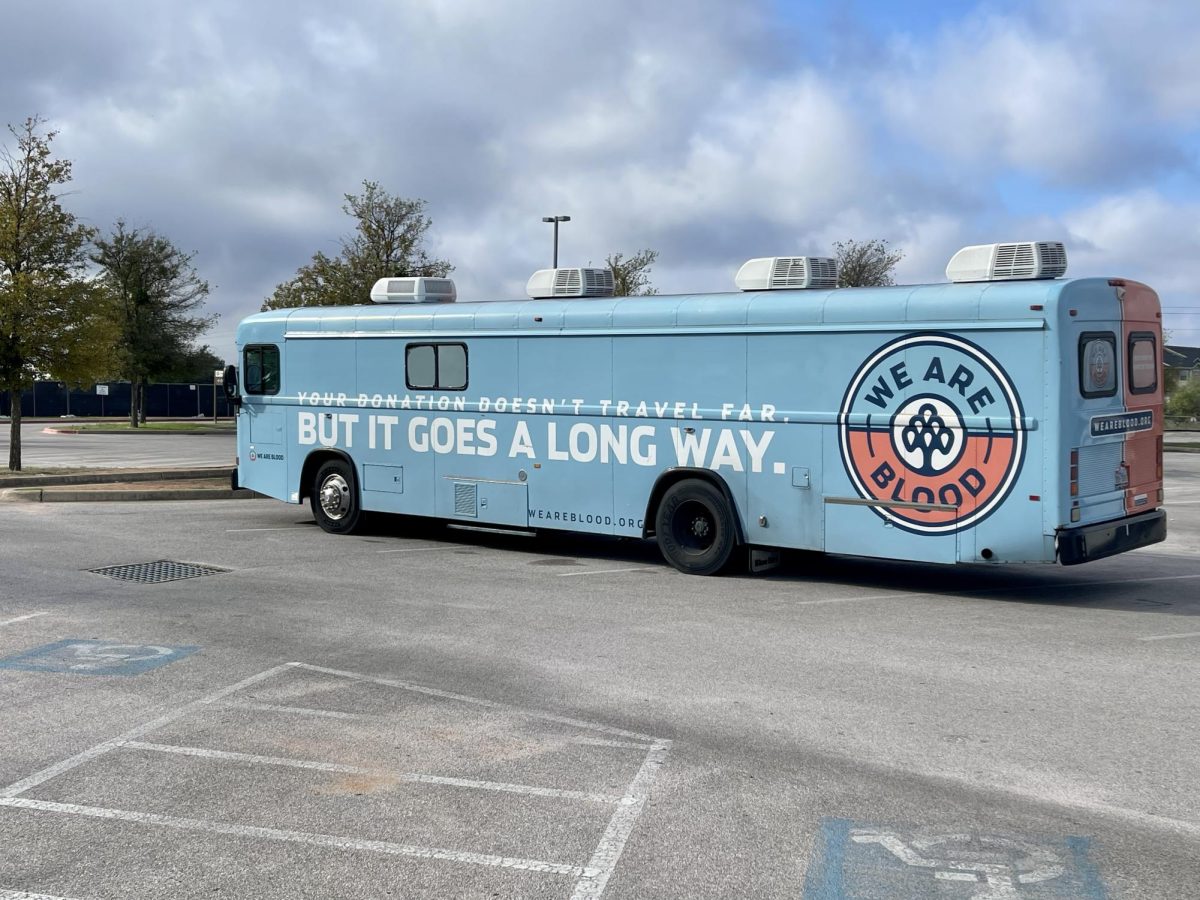 We Are Blood’s donation mobile parked on campus. Photo taken by Alicia Wilson on Nov. 4, 2023. 