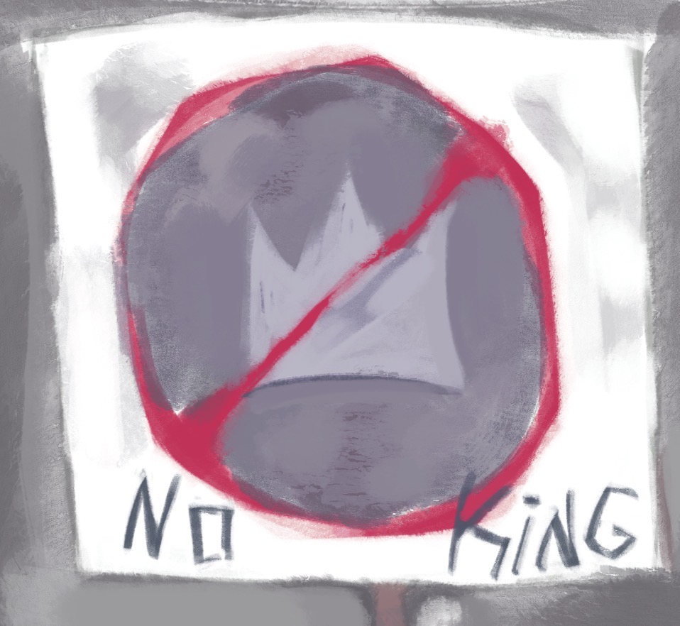 Staffer Lowry draws a picture of No Kings sign. Graphic by Lowry